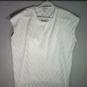 Dana Buchman White Eyelet V-Neck Cap Sleeve Tunic